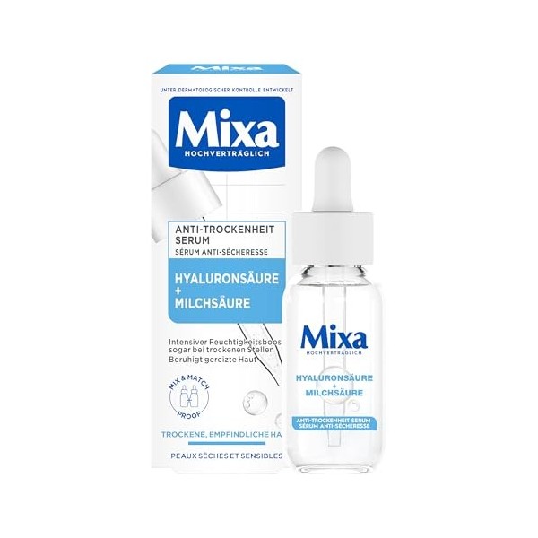 Mixa Sérum anti-sécheresse pour peaux sèches et sensibles, avec acide salicylique et squalane, convient pour le visage et le 
