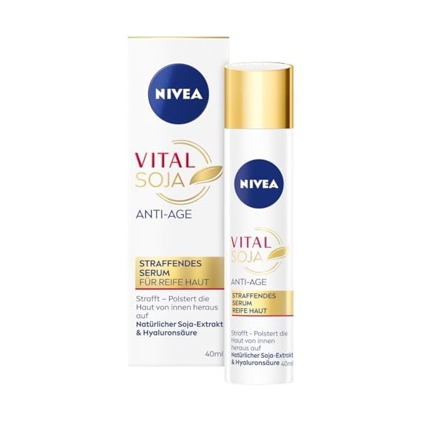 NIVEA Vital SOJA Sérum raffermissant anti-âge, sérum hydratant intense pour peaux matures à lextrait naturel de soja, soin d