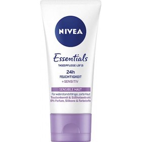 NIVEA Soin de jour apaisant 24h hydratant SPF 15, crème pour le visage sans parfum pour peaux sensibles, crème de jour délica