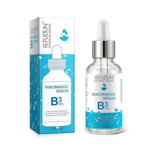 P-Beauty B3 Sérum pour le visage avec 10 % de niacinamide et dacide hyaluronique 30 ml – Sérum pour le visage contre les por