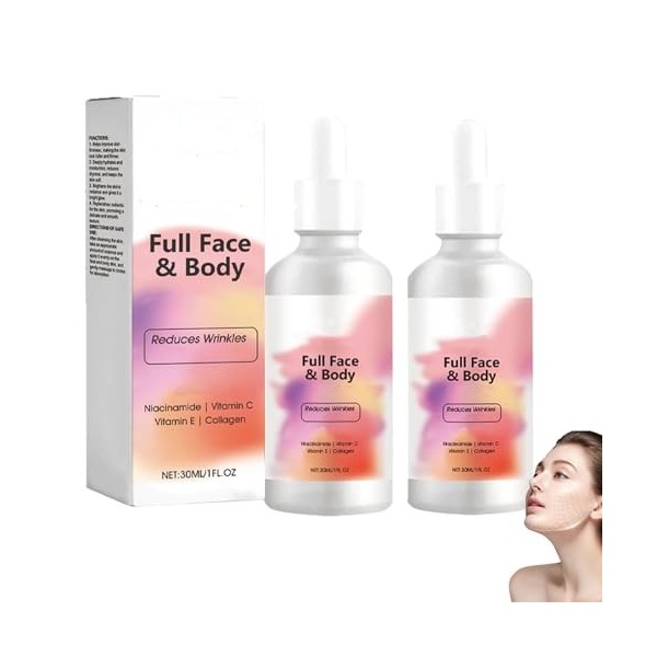 Sérum visage et corps liftant et anti-points noirs, hydratant, repulpant et raffermissant, pour le visage, le corps et le cou...