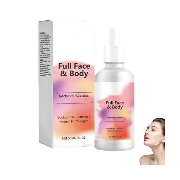 Sérum visage et corps liftant et anti-points noirs, hydratant, repulpant et raffermissant, pour le visage, le corps et le cou...