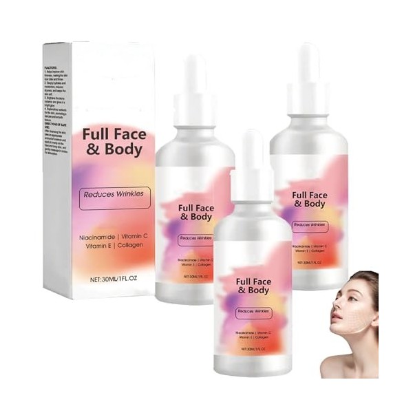 Sérum visage et corps liftant et anti-points noirs, hydratant, repulpant et raffermissant, pour le visage, le corps et le cou...