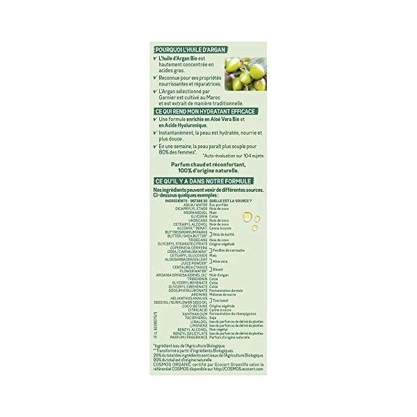 Garnier Bio - Soin Nourrissant - Argan Riche - Peaux Sèches et Sensibles - Lot de 2 x 50 ml