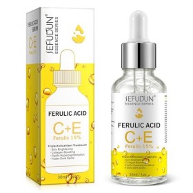 P-Beauty Sérum très efficace pour le visage avec 20 % de vitamine C + 5 % de vitamine E et 15 % dacide férulique – Sérum pou ...