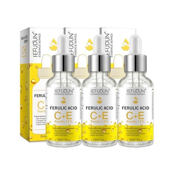 P-Beauty Sérum très efficace pour le visage avec 20 % de vitamine C + 5 % de vitamine E et 15 % dacide férulique – Sérum pou ...