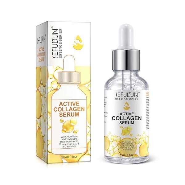 P-Beauty Sérum pour le visage au collagène et à lacide hyaluronique - Sérum au collagène pour une peau plus ferme avec vitam ...