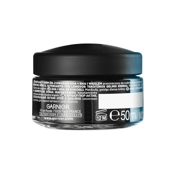 Pure Active Mating Crème Gel Air Crème Acide Aha + Bha et Charbon, 50ml