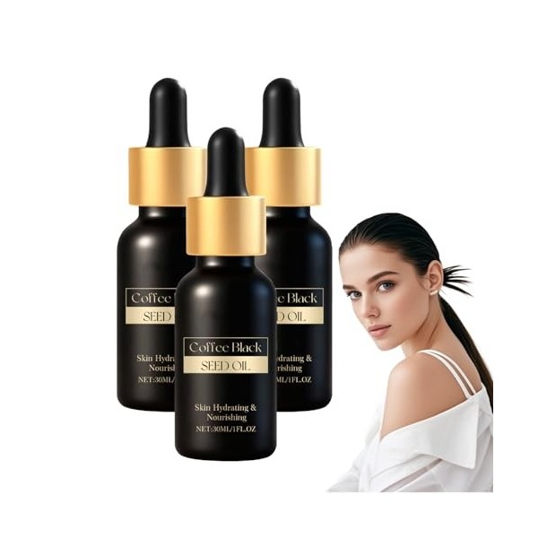 Huile de graine noire de café, Sérum huileux au café pour le visage, sérum pour la peau enrichi en vitamine E, aide à atténue...