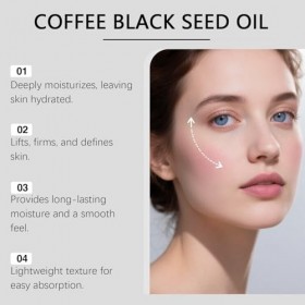 Huile de graine noire de café, Sérum huileux au café pour le visage, sérum pour la peau enrichi en vitamine E, aide à atténue...