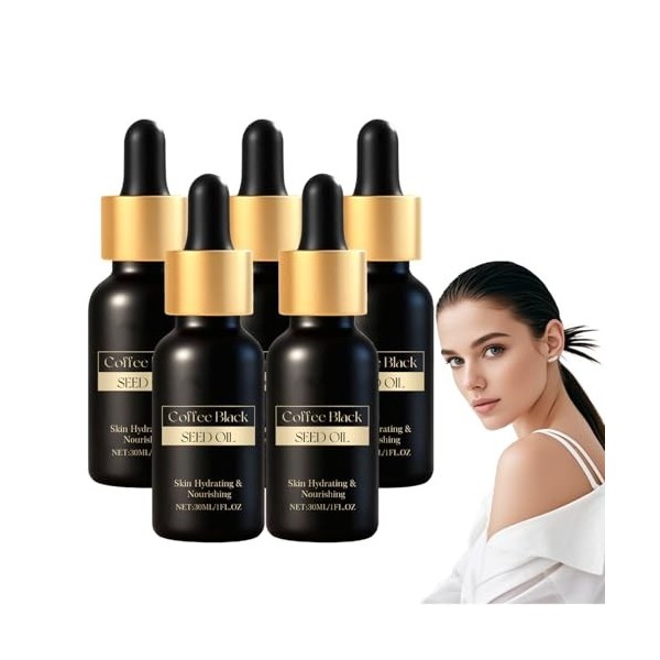 Huile de graine noire de café, Sérum huileux au café pour le visage, sérum pour la peau enrichi en vitamine E, aide à atténue...