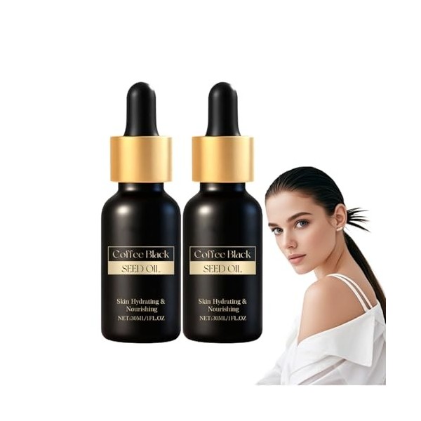 Huile de graine noire de café, Sérum huileux au café pour le visage, sérum pour la peau enrichi en vitamine E, aide à atténue...