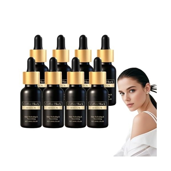Huile de graine noire de café, Sérum huileux au café pour le visage, sérum pour la peau enrichi en vitamine E, aide à atténue...