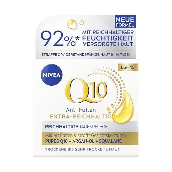 NIVEA Q10 Crème de jour pour le visage avec SPF 15, soin raffermissant du visage avec Q10, huile dargan bio et squalane, crè