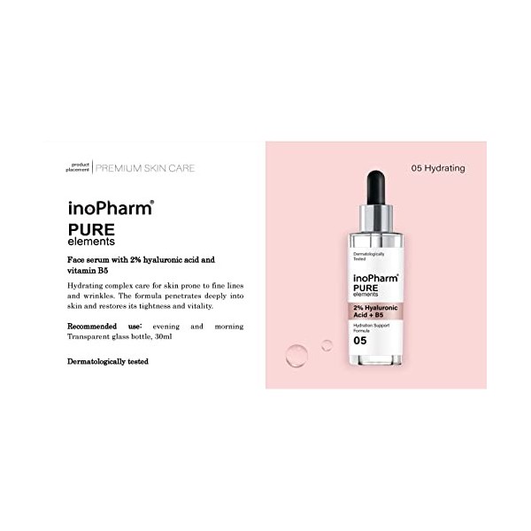 inoPharm Pure Elements Sérum pour le visage avec 2 % dacide hyaluronique et vitamine B5 30 ml