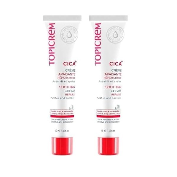 Topicrem - CICA+, Crème Apaisante au Zinc et à l’Acide Hyaluronique - Apaise les Irritations Cutanées - Soin pour Peau Sensib...