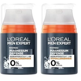 LOréal Paris Men Expert Magnesium Defense Soin Hydratant 24H Hypoallergénique Lot de 2 Crème Jour et Nuit