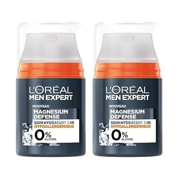 LOréal Paris Men Expert Magnesium Defense Soin Hydratant 24H Hypoallergénique Lot de 2 Crème Jour et Nuit