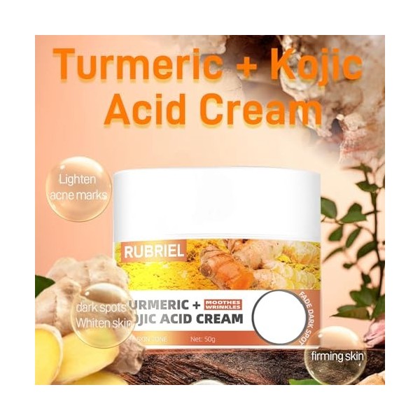 Turmeric Kojic Acid Face Cream - Lotion éclaircissante pour la peau tourmerique naturelle pour le visage et le corps, crème a