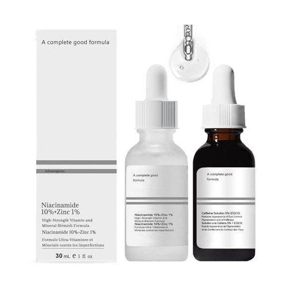 2 Pièces Niacinamide Serum, Niacinamide 10% + Zinc 1% et Caffeine Solution 5% + EGCG, Serum Niacinamide, Élimine les Cernes, 