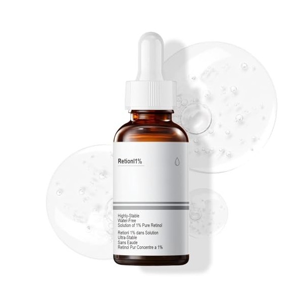 Retinol 1%, Retinol Serum Visage, Sérum de Rétinol Très Puissant pour les Signes de Vieillissement, serum anti rides, Réduit 