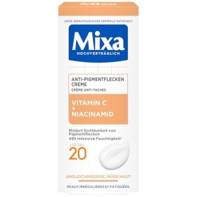 Mixa Crème anti-taches pigmentaires pour peaux irrégulières, ternes et sensibles avec vitamine C et niacinamide, convient pou