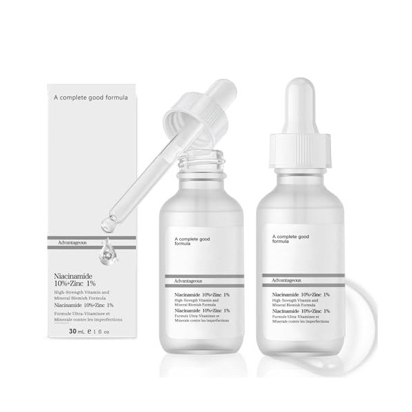 2 Pièces Niacinamide Serum, Niacinamide 10% + Zinc 1%, Serum Visage Anti Age, Affiner les Pores, Eliminer Taches Brunes, Rédu