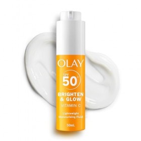 Olay Brighten & Glow 3 en 1 Fluide Hydratant SPF50+ à la Vitamine C. Crème et Base Hydratante à la Niacinamide. Hydrate, Donn