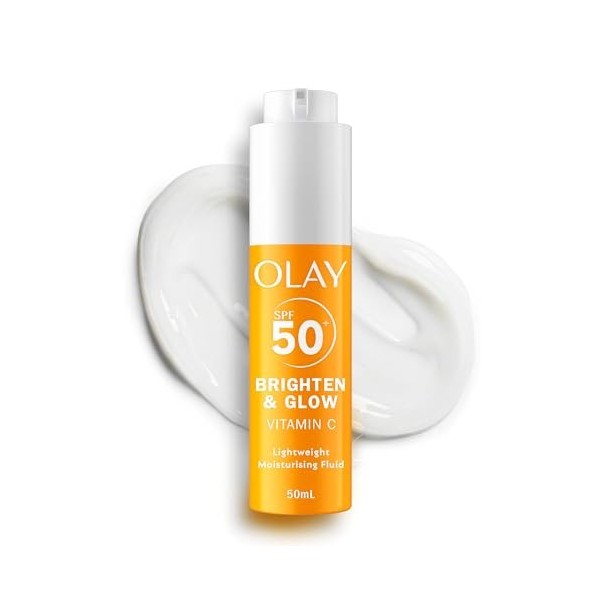 Olay Brighten & Glow 3 en 1 Fluide Hydratant SPF50+ à la Vitamine C. Crème et Base Hydratante à la Niacinamide. Hydrate, Donn