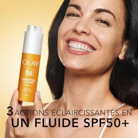 Olay Brighten & Glow 3 en 1 Fluide Hydratant SPF50+ à la Vitamine C. Crème et Base Hydratante à la Niacinamide. Hydrate, Donn