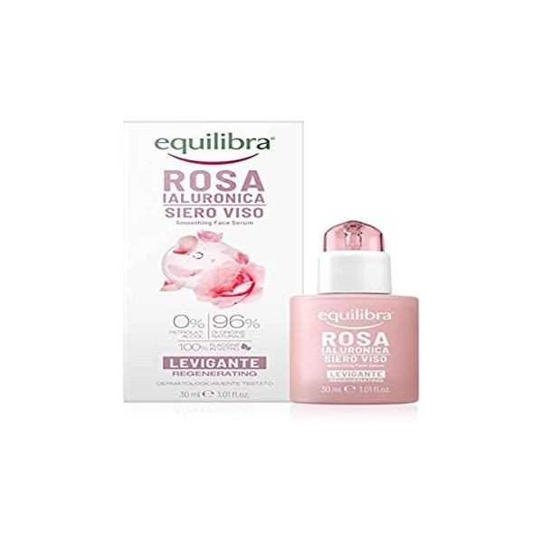 equilibra Sérum lissant et velouté pour le visage à base dextrait de rose de Damas, acide hyaluronique, vitamine C et cérami