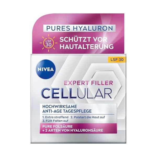NIVEA Cellular Expert Filler Soin de jour anti-âge très efficace SPF 15, soin du visage extra raffermissant avec effet repulp