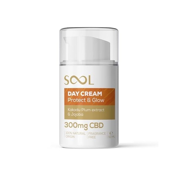 SOOL Crème de Jour Visage Protect & Glow 300mg CBD, 50ml | Hydratation Intense & Éclat I Soin Visage Revitalisant | Anti-Ride
