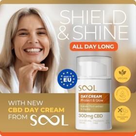 SOOL Crème de Jour Visage Protect & Glow 300mg CBD, 50ml | Hydratation Intense & Éclat I Soin Visage Revitalisant | Anti-Ride