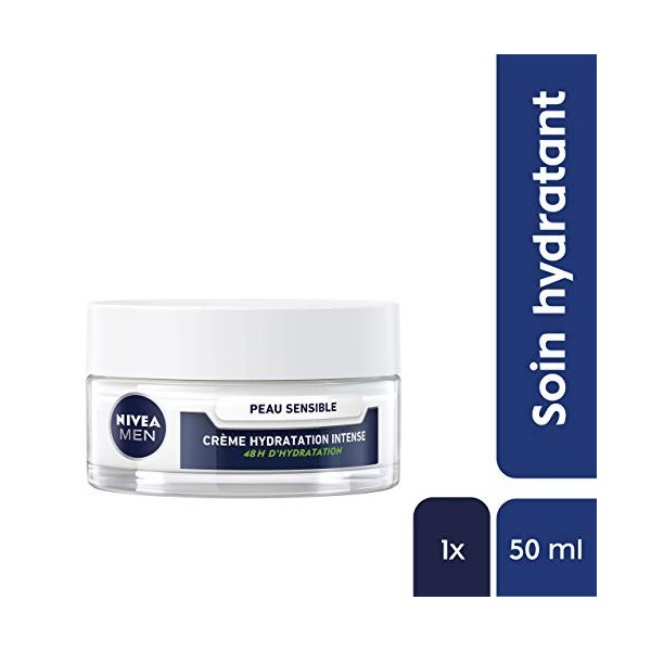 NIVEA MEN Crème hydratation intense Peau Sensible 1 x 50 ml , crème hydratante pour les hommes à la peau sensible et irritée
