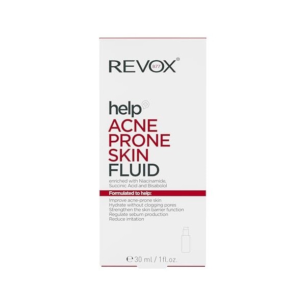REVOX B77 - Fluide Peaux Grasses à Tendance Acnéique, 30 ml, Crème Visage Anti-Acné, Hydrate, Régule Sébum, Réduit Boutons et...