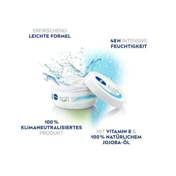 NIVEA Crème hydratante douce et rafraîchissante, crème légère à la vitamine E et à lhuile de jojoba 100 % naturelle, crème p