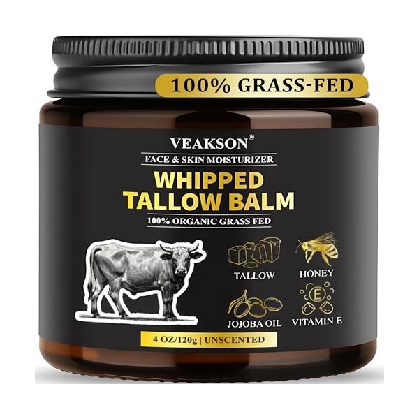 Whipped Tallow Cream, 100% GrasgefüTtertes Rindertalg für NatüRlicher Honig, Sheabutter, Vitamin, Tallow Creme Bio für Gesich