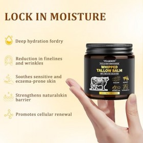 Whipped Tallow Cream, 100% GrasgefüTtertes Rindertalg für NatüRlicher Honig, Sheabutter, Vitamin, Tallow Creme Bio für Gesich