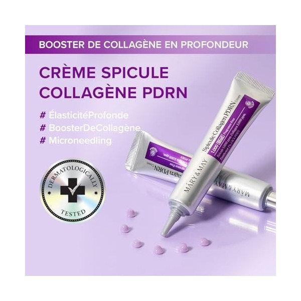 Mary&May Crème Spicule Collagène PDRN - Hydratant Visage Coréen aux Spicules Marins et Collagène Français - Traitement Repulp