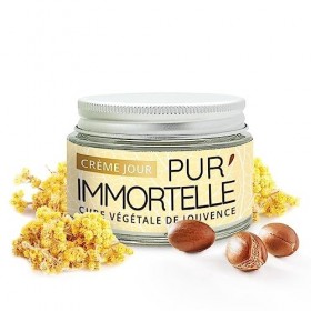 Crème visage Jour PurImmortelle Bio - Soin anti-âge - Immortelle, Acide hyaluronique, Argan, Onagre - 99% dorigine naturell