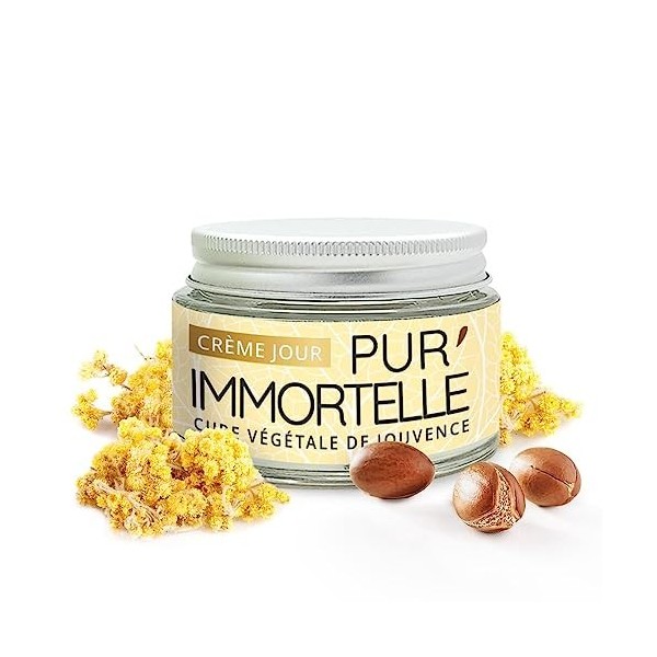 Crème visage Jour PurImmortelle Bio - Soin anti-âge - Immortelle, Acide hyaluronique, Argan, Onagre - 99% dorigine naturell