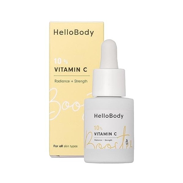 HelloBody Booster Serum VITAMINE C 10% 15 ml – Soin visage hydratant intense – Serum visage pour tous les types de peau – C