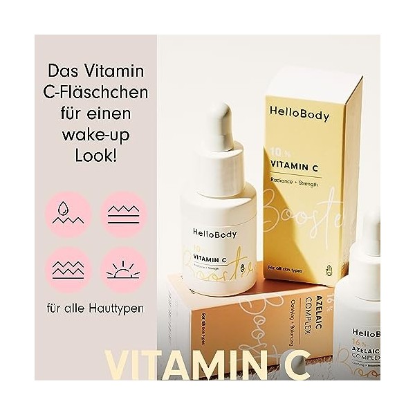 HelloBody Booster Serum VITAMINE C 10% 15 ml – Soin visage hydratant intense – Serum visage pour tous les types de peau – C