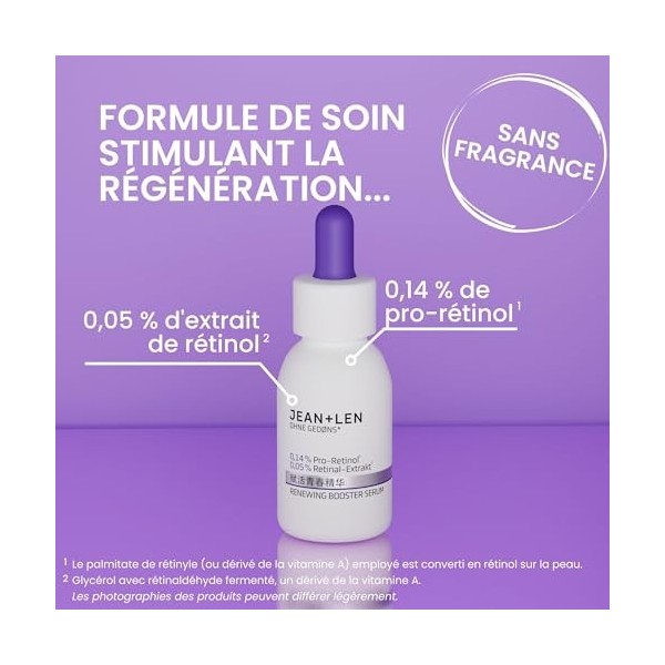 Jean & Len Renewing Booster Serum, idéal pour tous les types de peau, augmente lélasticité & la tonicité de la peau, avec du