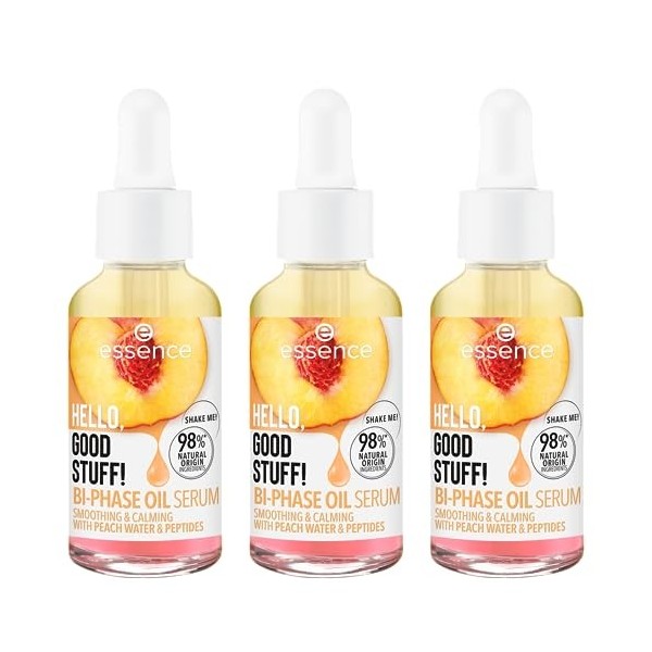 Essence Hello, Good Stuff Sérum à lhuile bi-phase pour le visage, transparent, hydratant, lissant, végétalien, sans paraben, ...
