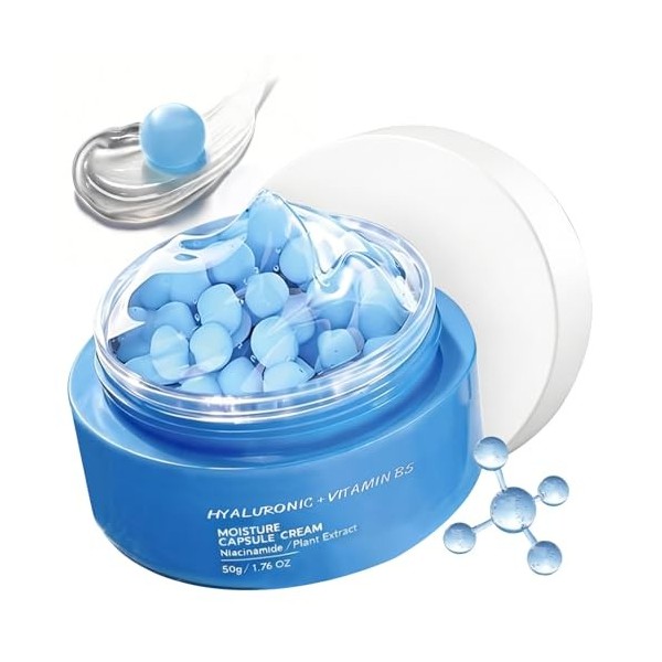 Creme Acide Hyaluronique Capsule, Acide Hyaluronique Capsule Cream, Creme Visage Hydratante, Hydratation Longue Durée 120 H, 