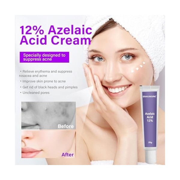 Sérum à Lacide Azélaïque 12%,Cream Azelaic Acid,Crème Dessence pour le Visage à Lacide Azélaïque 12%,Crème de Soin et de R