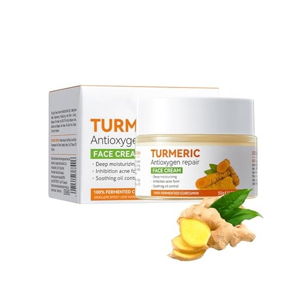 Crème Éclaircissant Curcuma Visage,Crème Hydratante Curcuma Visage,Crème Anti-Rides Curcuma,Crème Anti-âge Curcuma,Crème Répa