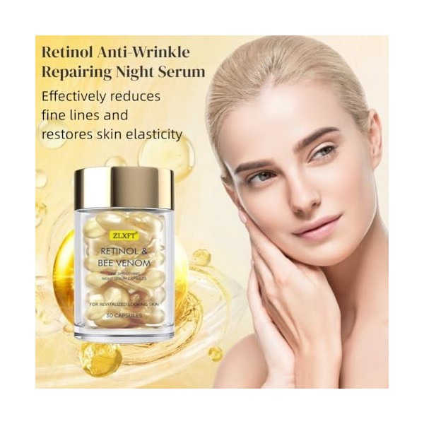 Sérum de Rétinol avec Venin Dabeille,2pcs Sérum au Rétinol pour Le Visage,Capsules Correctrices Anti-âGe Nuit,Capsule de Crè